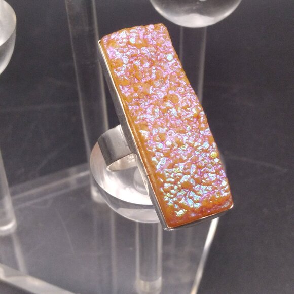 Titanium Druzy 925 Silver Plated  Ring  Size 8.5 - Picture 1 of 5